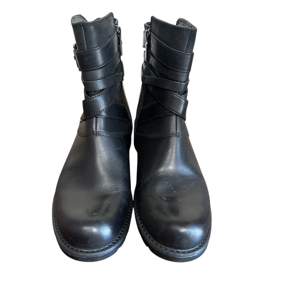 Clarks Women's Orinoco Sash Black Leather Moto Ankle Boots Block Heel Zip Size 8 - Picture 2 of 12